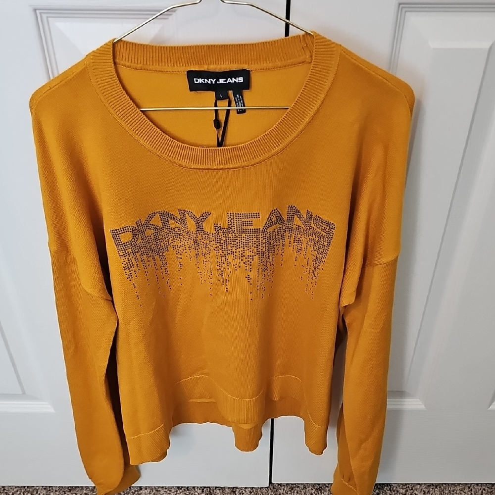 Dkny Red and Gold Graphic Sweaters Relaxed Fit